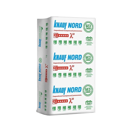 Утеплитель KNAUF NORD TS 033 1250x600x100 мм 4,5 кв. м Утеплитель KNAUF NORD TS 033 1250x600x100 мм 4,5 кв. м
