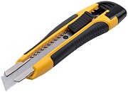 Нож строительный 18 мм с ломающимся лезвием усиленный прорезиненный Нож строительный 18 мм с ломающимся лезвием усиленный прорезиненный