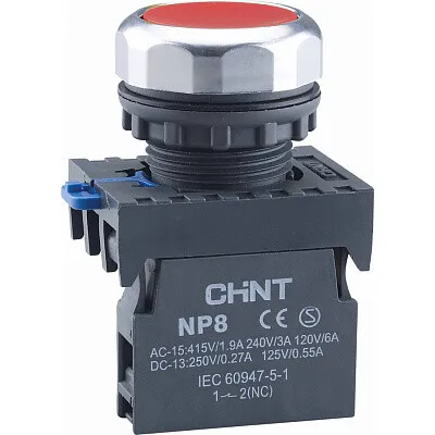 Кнопка плоская Chint NP8 220 В IP65 без подсветки красная (667231) Кнопка плоская Chint NP8 220 В IP65 без подсветки красная (667231)