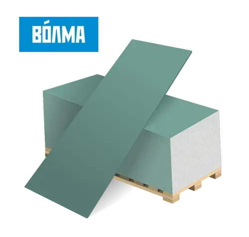 Гипсокартон ГКЛВ Волма 2500x1200x9,5 мм влагостойкий Гипсокартон ГКЛВ Волма 2500x1200x9,5 мм влагостойкий