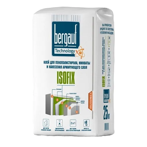 Штукатурно-клеевая смесь для теплоизоляции Bergauf Isofix 25 кг Штукатурно-клеевая смесь для теплоизоляции Bergauf Isofix 25 кг