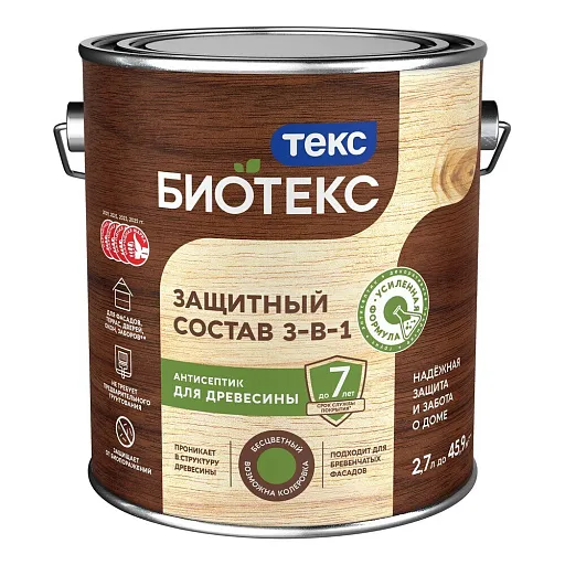 Антисептик Текс Биотекс 3-в-1 декоративный для дерева беленый дуб 2,7 л Антисептик Текс Биотекс 3-в-1 декоративный для дерева беленый дуб 2,7 л
