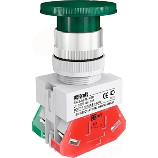 Кнопка грибок Dekraft ВK-22 AEA D22 660 В 1NO+1NC IP54 с фиксацией зеленая (25037DEK) Кнопка грибок Dekraft ВK-22 AEA D22 660 В 1NO+1NC IP54 с фиксацией зеленая (25037DEK)