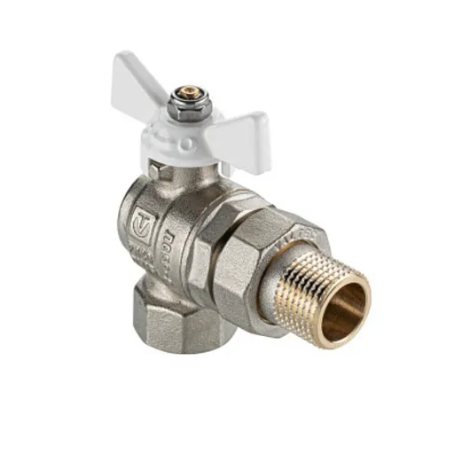 Кран шаровой латунный Valtec Base-ГОСТ 1/2 ВР(г) х 1/2 НР(ш) бабочка со сгоном угловой (VT.228S.NW.04)