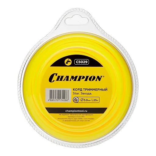 Леска для триммера Champion Star звезда 3 мм х 25 м желтая (C5029) Леска для триммера Champion Star звезда 3 мм х 25 м желтая (C5029)