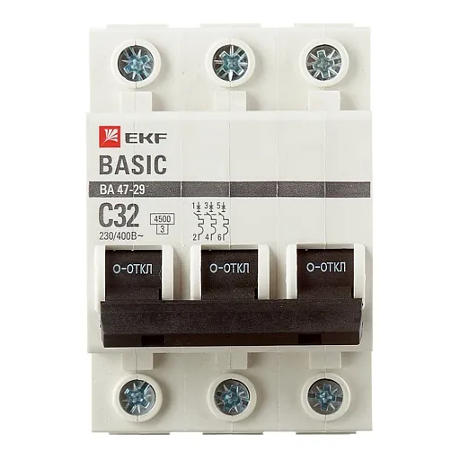 Автоматический выключатель модульный EKF Basic ВА 47-29 3P 32А тип C 4,5 кА 400 В (mcb4729-3-32C) Автоматический выключатель модульный EKF Basic ВА 47-29 3P 32А тип C 4,5 кА 400 В (mcb4729-3-32C)