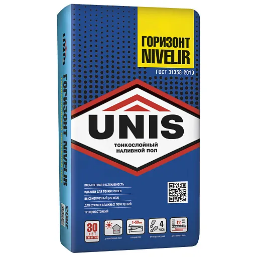 Ровнитель (наливной пол) финишный Unis Горизонт Nivelir самовыравнивающийся высокопрочный 20 кг Ровнитель (наливной пол) финишный Unis Горизонт Nivelir самовыравнивающийся высокопрочный 20 кг