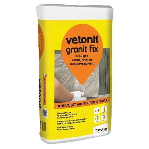 Клей для плитки, керамогранита и мозаики Weber.vetonit Granit fix 25 кг Клей для плитки, керамогранита и мозаики Weber.vetonit Granit fix 25 кг