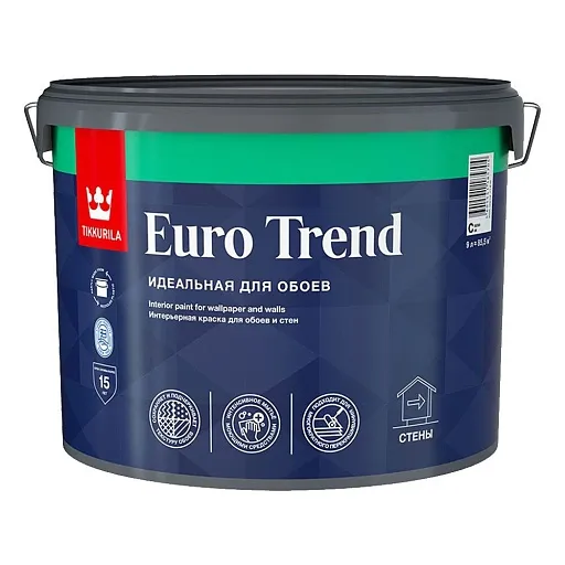 Краска моющаяся Tikkurila/Tikkivala Euro Trend база C бесцветная 9 л Краска моющаяся Tikkurila/Tikkivala Euro Trend база C бесцветная 9 л
