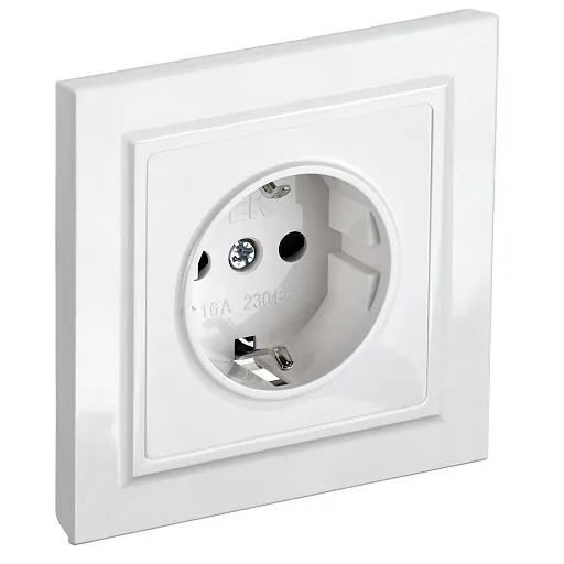 Розетка IEK Brite встраиваемая белая с заземлением со шторками (BR-R14-16-K01-F) Розетка IEK Brite встраиваемая белая с заземлением со шторками (BR-R14-16-K01-F)