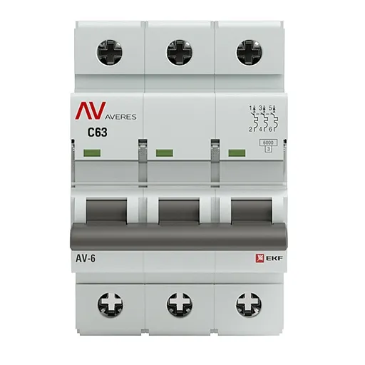 Автоматический выключатель модульный EKF Averes AV-6 3Р 63А тип C 6 кА 400 В (mcb6-3-63C-av) Автоматический выключатель модульный EKF Averes AV-6 3Р 63А тип C 6 кА 400 В (mcb6-3-63C-av)