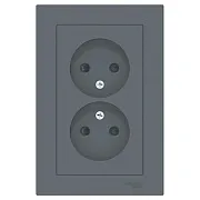 Розетка двойная Systeme Electric AtlasDesign встраиваемая грифель без заземления со шторками (ATN000722)