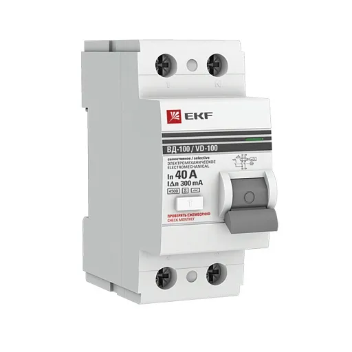 УЗО EKF PROxima ВД-100 40А 1P+N тип AC 300 мА 4,5 кА селективное (elcb-2-40-300S-em-pro) УЗО EKF PROxima ВД-100 40А 1P+N тип AC 300 мА 4,5 кА селективное (elcb-2-40-300S-em-pro)