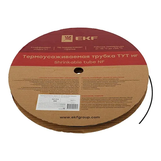 Трубка термоусадочная EKF ТУТ 2/1 мм черная (200 м) Трубка термоусадочная EKF ТУТ 2/1 мм черная (200 м)