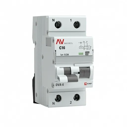 Автомат дифференциальный EKF Averes DVA-6 16А 1P+N тип A 300 мА 6 кА (rcbo6-1pn-16C-300-a-av)