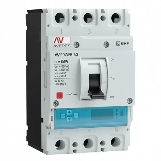 Автоматический выключатель в литом корпусе EKF Averes AV Power-2/3-ETU 6.2 3P 250А 50 кА 400/690 В (mccb-23-250-6.2-av)