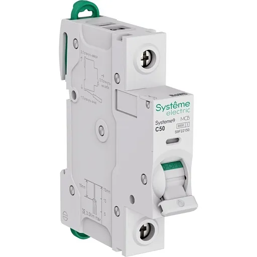 Автоматический выключатель модульный Systeme Electric Systeme9 1P 50А тип C 6 кА 230 В (S9F22150) Автоматический выключатель модульный Systeme Electric Systeme9 1P 50А тип C 6 кА 230 В (S9F22150)