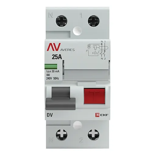УЗО EKF Averes DV 25А 1P+N тип A 30 мА 10 кА (rccb-2-25-30-a-av) УЗО EKF Averes DV 25А 1P+N тип A 30 мА 10 кА (rccb-2-25-30-a-av)