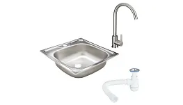 Мойка для кухни Ukinox Классика 48х48х14,5 см врезная с сифоном со смесителем Corsa Deco Creek с высоким изливом сталь хром (CLM480.480---4K OC/30980676/966373) Мойка для кухни Ukinox Классика 48х48х14,5 см врезная с сифоном со смесителем Corsa Deco Creek с высоким изливом сталь хром (CLM480.480---4K OC/30980676/966373)