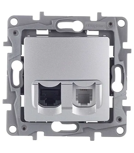 Розетка компьютерная/ телефонная Legrand Etika встраиваемая алюминий RJ11/ RJ45 (672452) Розетка компьютерная/ телефонная Legrand Etika встраиваемая алюминий RJ11/ RJ45 (672452)
