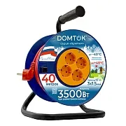 Удлинитель 4 розетки Domtok Арктик с заземлением 40 м 16 А 220 В на катушке 3,5 кВт КГ 3х1,5 кв.мм IP20 (2583) Удлинитель 4 розетки Domtok Арктик с заземлением 40 м 16 А 220 В на катушке 3,5 кВт КГ 3х1,5 кв.мм IP20 (2583)