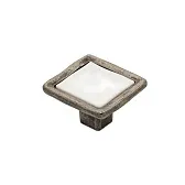 Ручка-кнопка мебельная Kerron Ceramic 31 мм металлическая с фарфоровой вставкой черненый старинный цинк (KF08-11 BAZ)