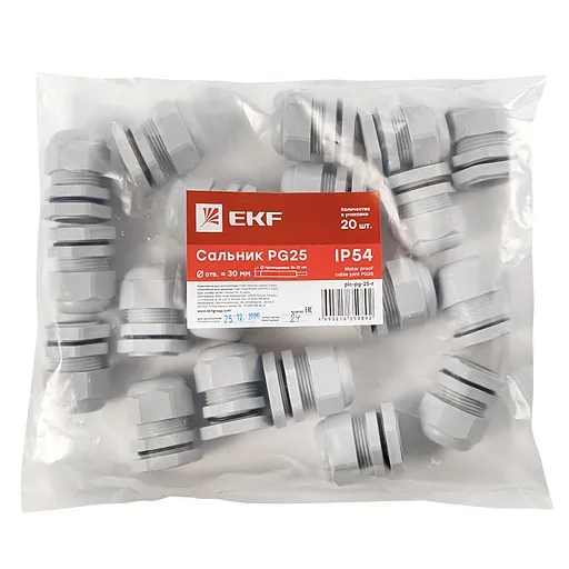 Кабельный ввод EKF PROxima PG25 диаметром 16-21 мм IP54 пластиковый серый (20 шт.) (plc-pg-25-r) Кабельный ввод EKF PROxima PG25 диаметром 16-21 мм IP54 пластиковый серый (20 шт.) (plc-pg-25-r)