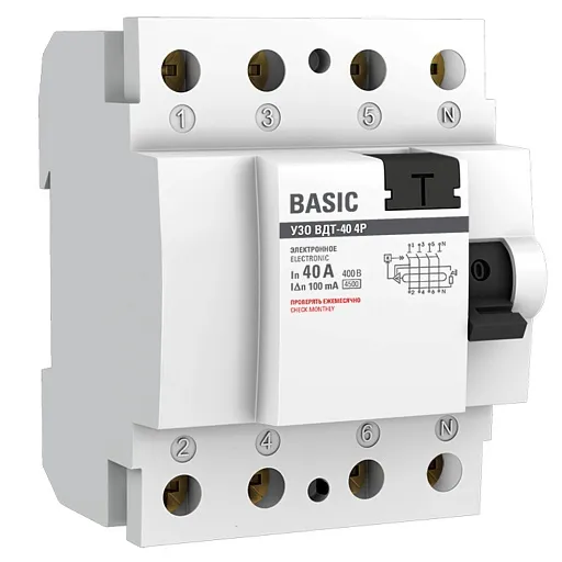 УЗО EKF Basic ВДT-40 40А 3P+N тип AC 100 мА 4,5 кА компактное (elcb-4-40-100e-sim) УЗО EKF Basic ВДT-40 40А 3P+N тип AC 100 мА 4,5 кА компактное (elcb-4-40-100e-sim)