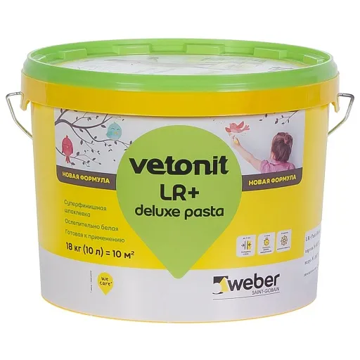 Шпаклевка готовая полимерная Weber.vetonit LR+ deluxe pasta 18 кг (10 л) Шпаклевка готовая полимерная Weber.vetonit LR+ deluxe pasta 18 кг (10 л)