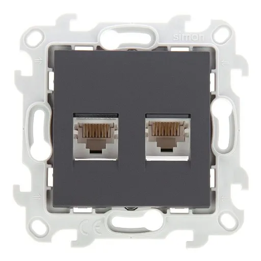 Розетка компьютерная Simon 24 Harmonie встраиваемая графит 2хRJ45 (2450593-038)