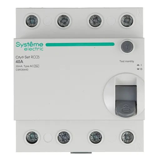 УЗО Systeme Electric City9 Set ВДТ 40А 3P+N тип AC 30 мА 6 кА (C9R36440) УЗО Systeme Electric City9 Set ВДТ 40А 3P+N тип AC 30 мА 6 кА (C9R36440)