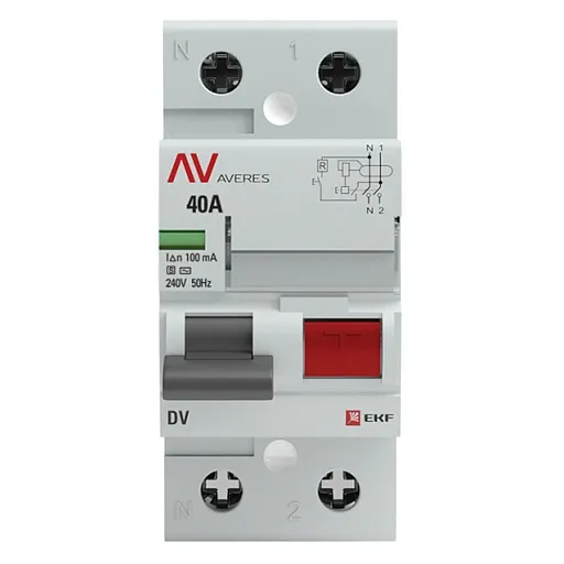 УЗО EKF Averes DV 40А 1P+N тип AC 100 мА 10 кА селективное (rccb-2-40-100-s-av) УЗО EKF Averes DV 40А 1P+N тип AC 100 мА 10 кА селективное (rccb-2-40-100-s-av)