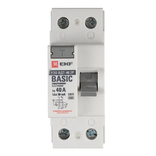 УЗО EKF Basic ВДТ-40 40А 1P+N тип AC 30 мА 4,5 кА (elcb-2-40-30e-sim)