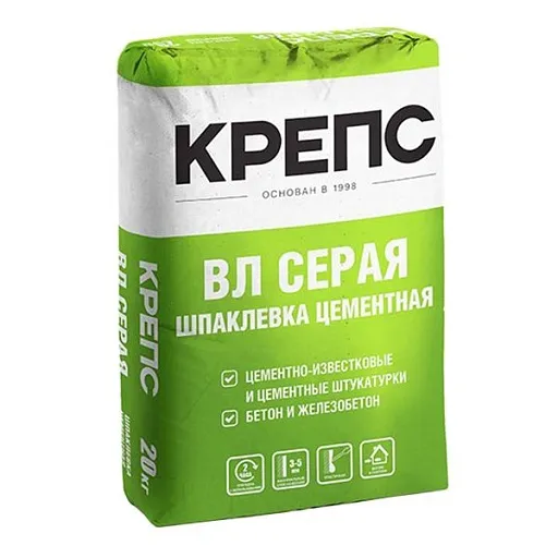 Шпаклевка цементная Крепс ВЛ серая 20 кг Шпаклевка цементная Крепс ВЛ серая 20 кг