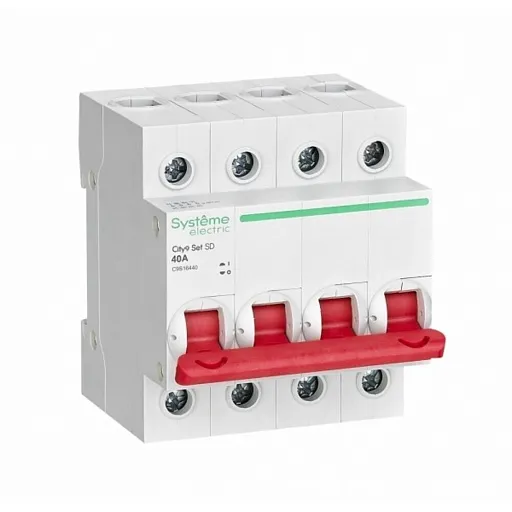 Выключатель нагрузки Systeme Electric City9 Set 4P 40А 400 В на DIN-рейку (C9S16440) Выключатель нагрузки Systeme Electric City9 Set 4P 40А 400 В на DIN-рейку (C9S16440)