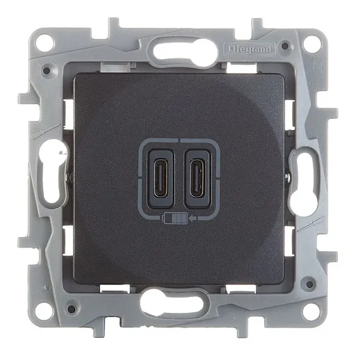 Розетка USB Legrand Etika встраиваемая антрацит 2хUSB Type-C (672635) Розетка USB Legrand Etika встраиваемая антрацит 2хUSB Type-C (672635)