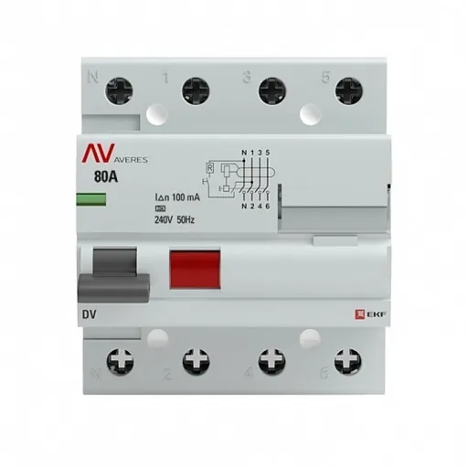 УЗО EKF Averes DV 80А 3P+N тип A 100 мА 10 кА (rccb-4-80-100-a-av)