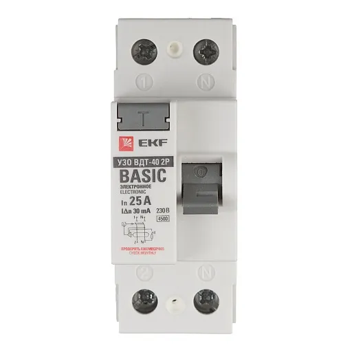 УЗО EKF Basic ВДТ-40 25А 1P+N тип AC 30 мА 4,5 кА (elcb-2-25-30e-sim)