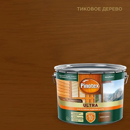 Антисептик Pinotex/Omnitex Ultra декоративный для дерева тиковое дерево 9 л Антисептик Pinotex/Omnitex Ultra декоративный для дерева тиковое дерево 9 л