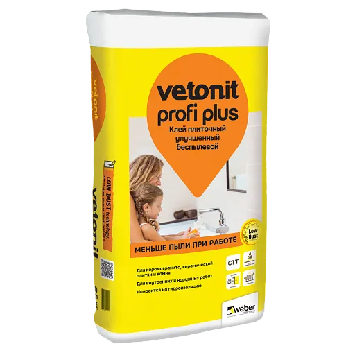 Клей для плитки, керамогранита, мозаики и камня Weber.vetonit profi plus 25 кг Клей для плитки, керамогранита, мозаики и камня Weber.vetonit profi plus 25 кг