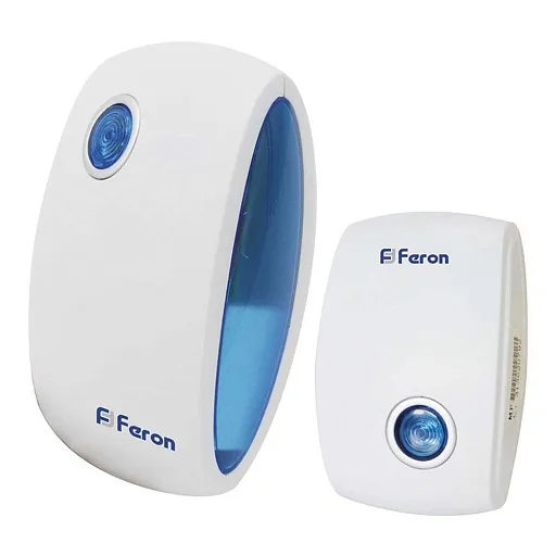 Звонок Feron (23689) беспроводной с кнопкой 36 мелодий белый/синий Звонок Feron (23689) беспроводной с кнопкой 36 мелодий белый/синий
