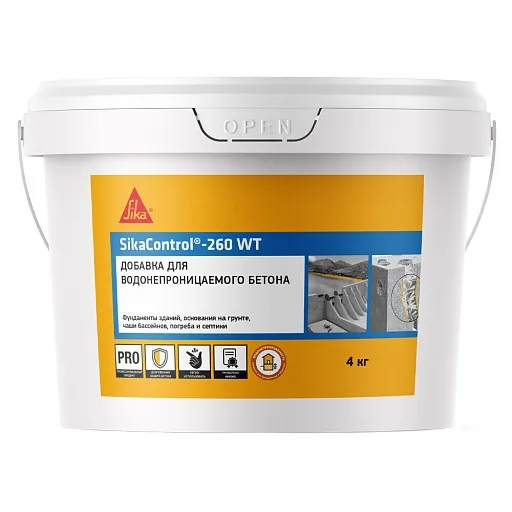 Добавка гидроизоляционная для бетона Sika Control-260 WT 4 кг Добавка гидроизоляционная для бетона Sika Control-260 WT 4 кг