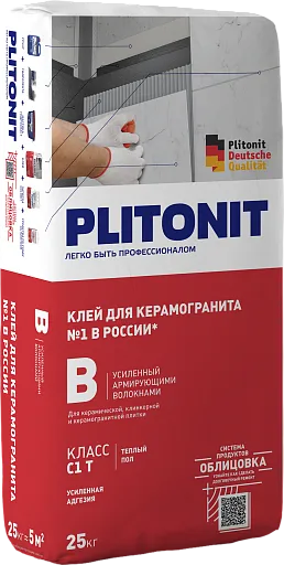 Клей для плитки Plitonit В усиленный с армирующими волокнами 25 кг
