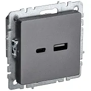 Розетка USB IEK Brite встраиваемая сталь USB-A/ Type-C (BR-U22-018-K46)