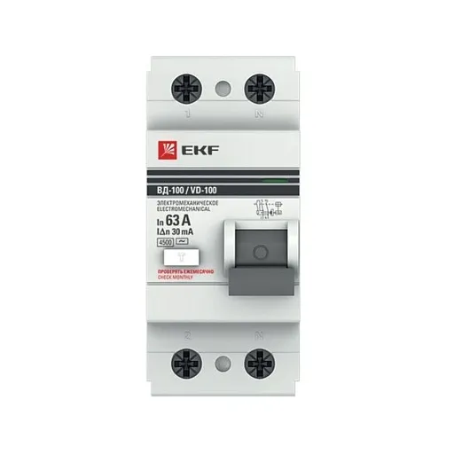 УЗО EKF PROxima ВД-100N 63А 2P тип AC 30 мА 6 кА (E1026M6330)