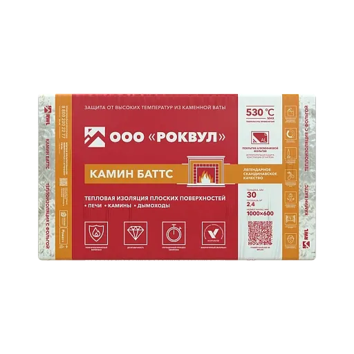 Роквул Камин Баттс 30x600x1000 мм 2,4 кв. м Роквул Камин Баттс 30x600x1000 мм 2,4 кв. м