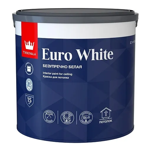 Краска для потолка Tikkivala Euro White белая 2,7 л Краска для потолка Tikkivala Euro White белая 2,7 л