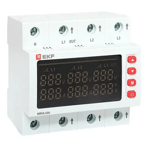 Реле напряжения модульное EKF MRVA 230 В 63 А тип AC с дисплеем (MRVA-3-63A-v2)