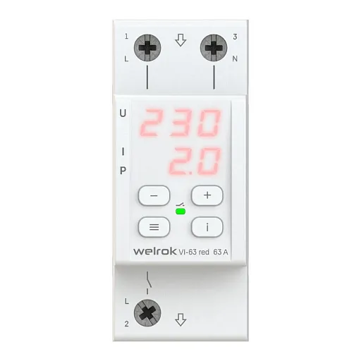 Реле напряжения модульное Welrok VI-63 red 220 В 63 А тип AC цифровое Реле напряжения модульное Welrok VI-63 red 220 В 63 А тип AC цифровое