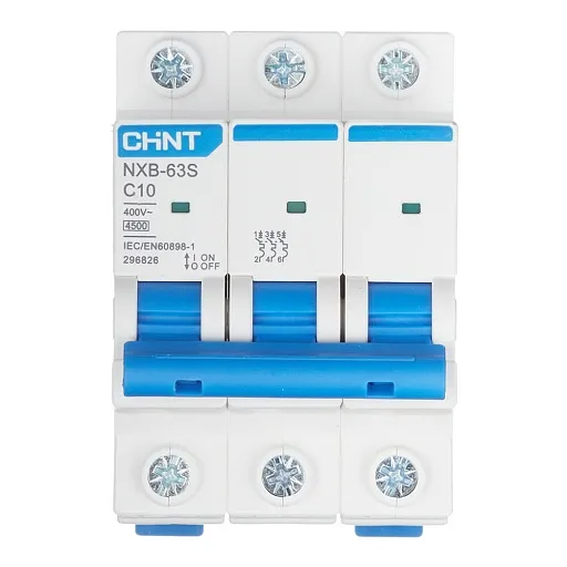 Автоматический выключатель модульный Chint NXB-63S 3P 10А тип C 4,5 кА 400 В (296826 Chint) Автоматический выключатель модульный Chint NXB-63S 3P 10А тип C 4,5 кА 400 В (296826 Chint)